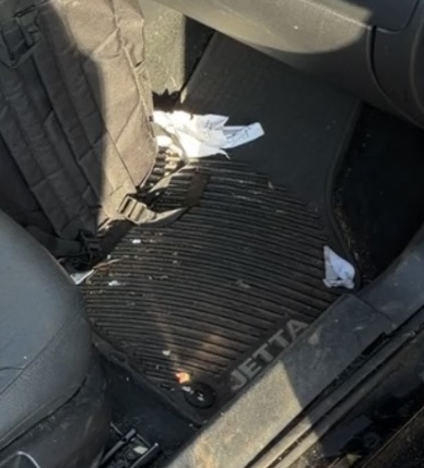 Car floor mat before detailing